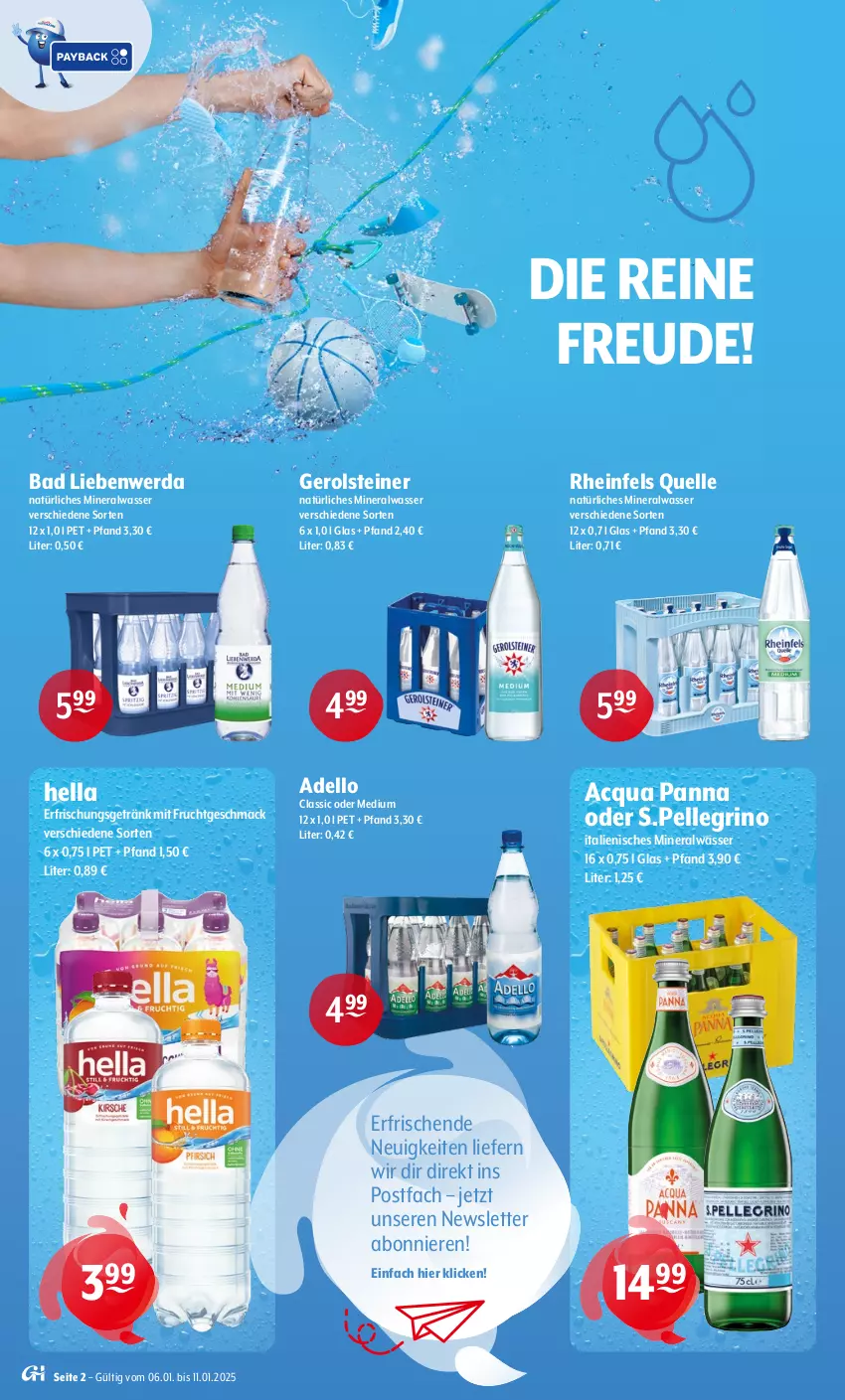 Aktueller Prospekt Getraenke Hoffmann - Prospekte - von 06.01 bis 11.01.2025 - strona 2 - produkty: Alwa, Bad, Bad Liebenwerda, dell, elle, erfrischungsgetränk, frucht, gerolsteine, gerolsteiner, getränk, hella, mac, mineralwasser, mit frucht, natürliches mineralwasser, rheinfels quelle, steiner, Ti, wasser