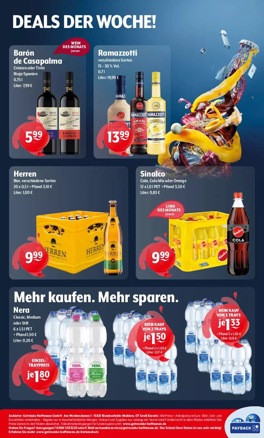 Aktueller Prospekt Getraenke Hoffmann - Prospekte - von 06.01 bis 11.01.2025 - strona 8 - produkty: abholpreise, bier, cola, eis, getränk, getränke, gewinnspiel, limo, orange, rama, ramazzott, ramazzotti, reis, Ria, rioja, sinalco, Spiele, Ti, wein, Zelt, zott