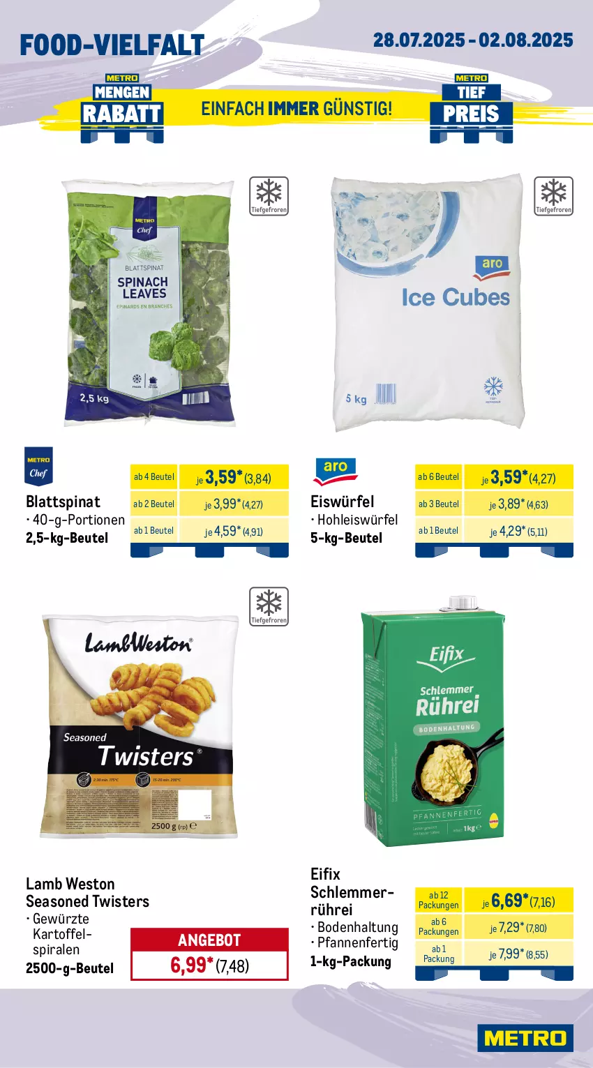 Aktueller Prospekt Metro - Wochen-Angebote Gastro - von 28.07 bis 02.08.2025 - strona 11 - produkty: angebot, auer, aufschnitt, bacon, beutel, blattspinat, bratwurst, Brühwurst, edamer, eis, eiswürfel, gewürz, gouda, kartoffel, krakauer, mac, milch, mozzarella, pfanne, pfannen, reis, rel, schnitten, spinat, Ti, tiefpreis, tulip, würfel, wurst, ZTE