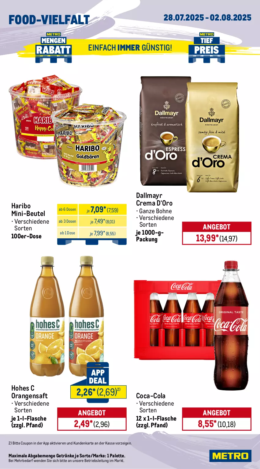 Aktueller Prospekt Metro - Wochen-Angebote Gastro - von 28.07 bis 02.08.2025 - strona 15 - produkty: angebot, beutel, bohne, Brühe, coca-cola, cola, coupon, dallmayr, eis, flasche, Gemüsebrühe, getränk, getränke, haribo, Hohes C, kraft, maggi, mondamin, orange, orangen, orangensaft, Palette, reis, saft, sauce, saucen, suppe, suppen, Ti, tiefpreis