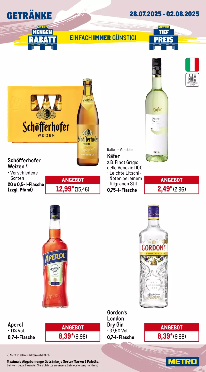 Aktueller Prospekt Metro - Wochen-Angebote Gastro - von 28.07 bis 02.08.2025 - strona 16 - produkty: angebot, aperol, Behälter, bodenstaubsauger, dell, dry gin, eis, Elektro, elle, flasche, getränk, getränke, gin, gordon, hochdruckreiniger, käfer, kraft, lenor, london dry, london dry gin, Metro, metro gastro, Palette, Pinot, pinot grigio, reiniger, reis, schlauch, schöfferhofer, staubsauger, teller, Ti, waschmittel, weichspüler