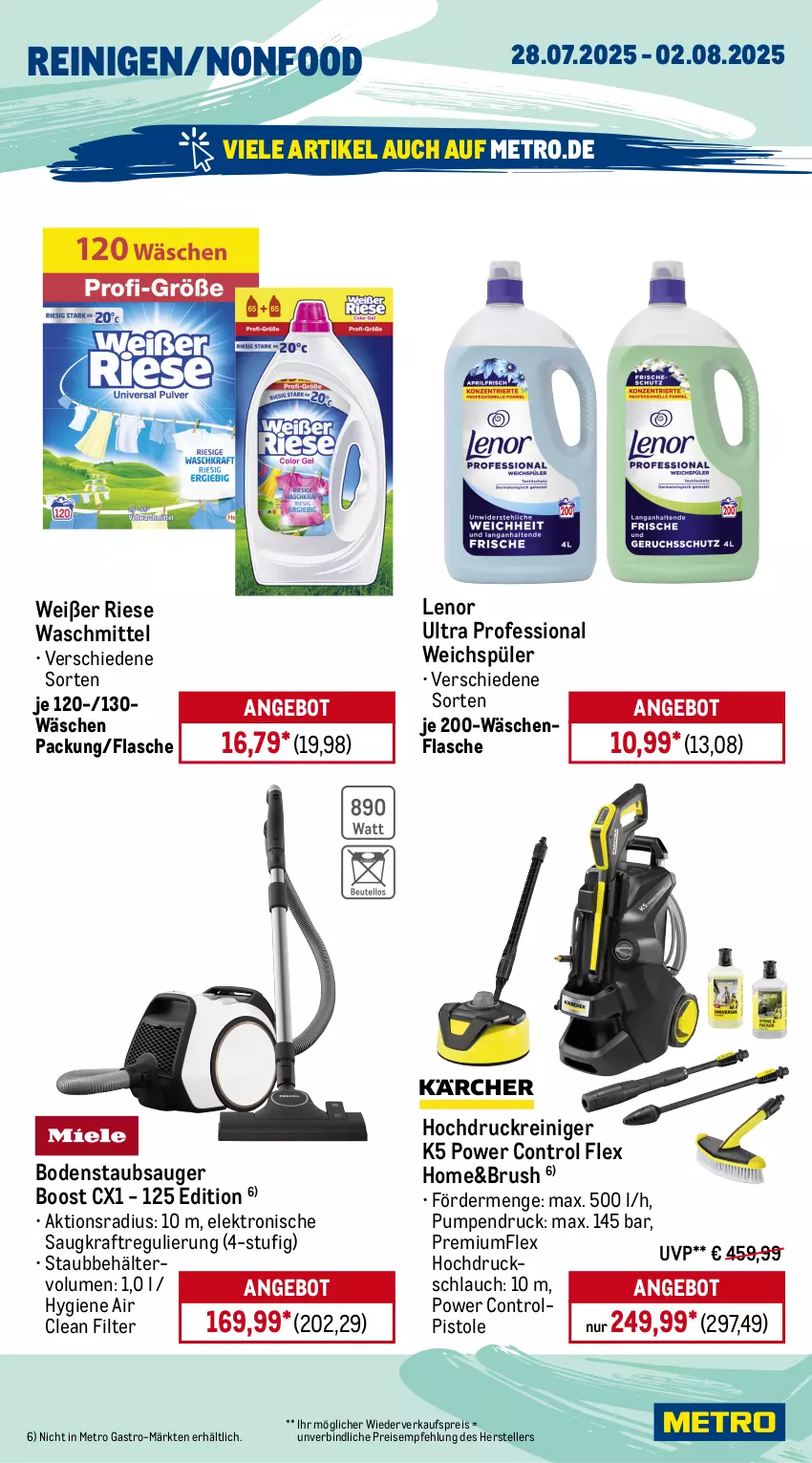 Aktueller Prospekt Metro - Wochen-Angebote Gastro - von 28.07 bis 02.08.2025 - strona 17 - produkty: angebot, aperol, Behälter, bodenstaubsauger, dell, dry gin, eis, Elektro, elle, flasche, getränk, getränke, gin, gordon, hochdruckreiniger, käfer, kraft, lenor, london dry, london dry gin, Metro, metro gastro, Palette, Pinot, pinot grigio, reiniger, reis, schlauch, schöfferhofer, staubsauger, teller, Ti, waschmittel, weichspüler