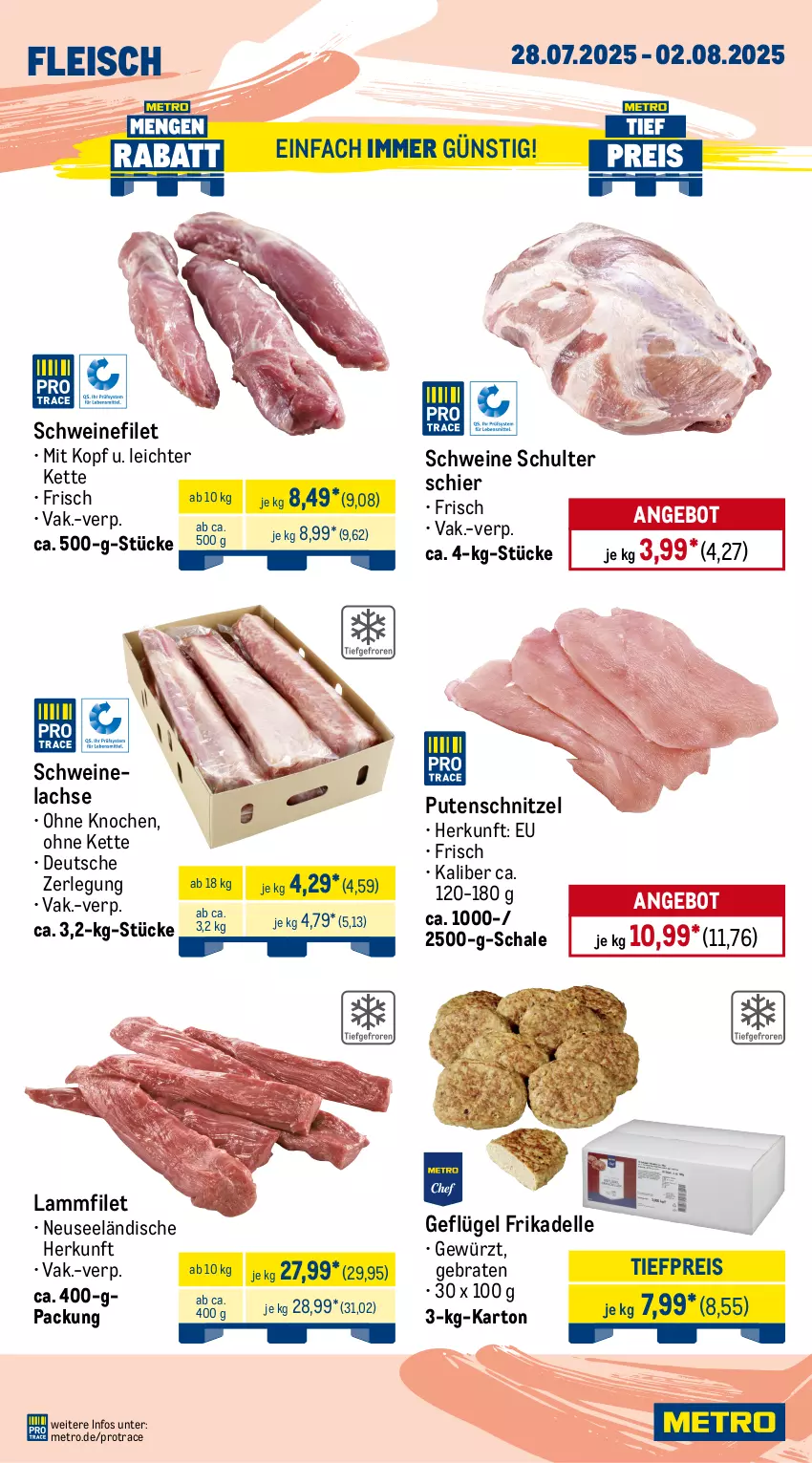 Aktueller Prospekt Metro - Wochen-Angebote Gastro - von 28.07 bis 02.08.2025 - strona 3 - produkty: angebot, beef, braten, decke, Deckel, dell, eis, elle, Falsches Filet, filet, fleisch, Geflügel, gewürz, Kette, lachs, lamm, Metro, pute, putenschnitzel, reis, rind, rinder, rinderbraten, rinderfilet, roastbeef, Schal, Schale, schnitzel, schwein, schweine, schweinefilet, Schweinelachs, schweinenacken, Ti, tiefpreis, wein, weine