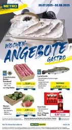 Gazetka promocyjna Metro - Wochen-Angebote Gastro - Gazetka - ważna od 02.08 do 02.08.2025 - strona 1 - produkty: abholpreise, angebot, angebote, aqua, beef, coca-cola, cola, eis, elle, flasche, fleisch, forelle, getränk, getränke, ilag, lachs, melone, melonen, Metro, Palette, Rauch, reis, rel, rind, rinder, roastbeef, rwe, Ti, tiefpreis, wasser, wassermelone, wassermelonen