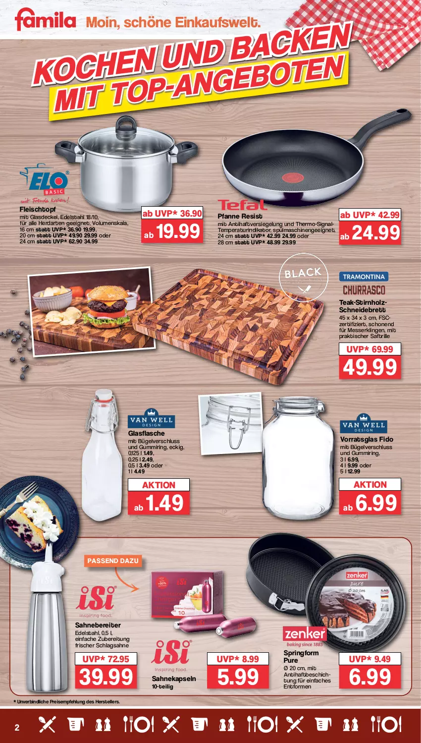 Aktueller Prospekt Famila - Prospekte - von 09.10 bis 14.10.2023 - strona 2 - produkty: bügel, decke, Deckel, edelstahl, eis, elle, flasche, fleisch, Fleischtopf, Glasdeckel, glasflasche, herdarten, Holz, messer, pfanne, reis, rind, ring, saft, sahne, schlagsahne, schneidebrett, Signal, Springform, spülmaschinen, teller, Ti, tisch, topf