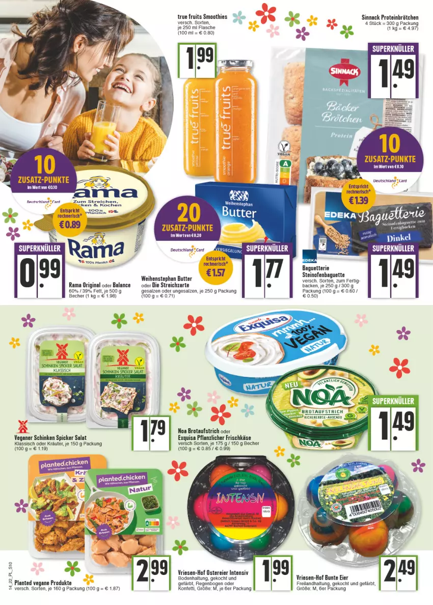 Aktueller Prospekt E Center - Angebote der Woche - von 04.04 bis 09.04.2022 - strona 10 - produkty: aufstrich, baguette, Becher, brot, brotaufstrich, brötchen, butter, eier, exquisa, flasche, frischkäse, gin, Käse, kräuter, oder kräuter, Ofen, rama, salat, salz, schinken, schinken spicker, sinnack, smoothie, smoothies, steinofen, Streichzart, Ti, true fruits, weihenstephan