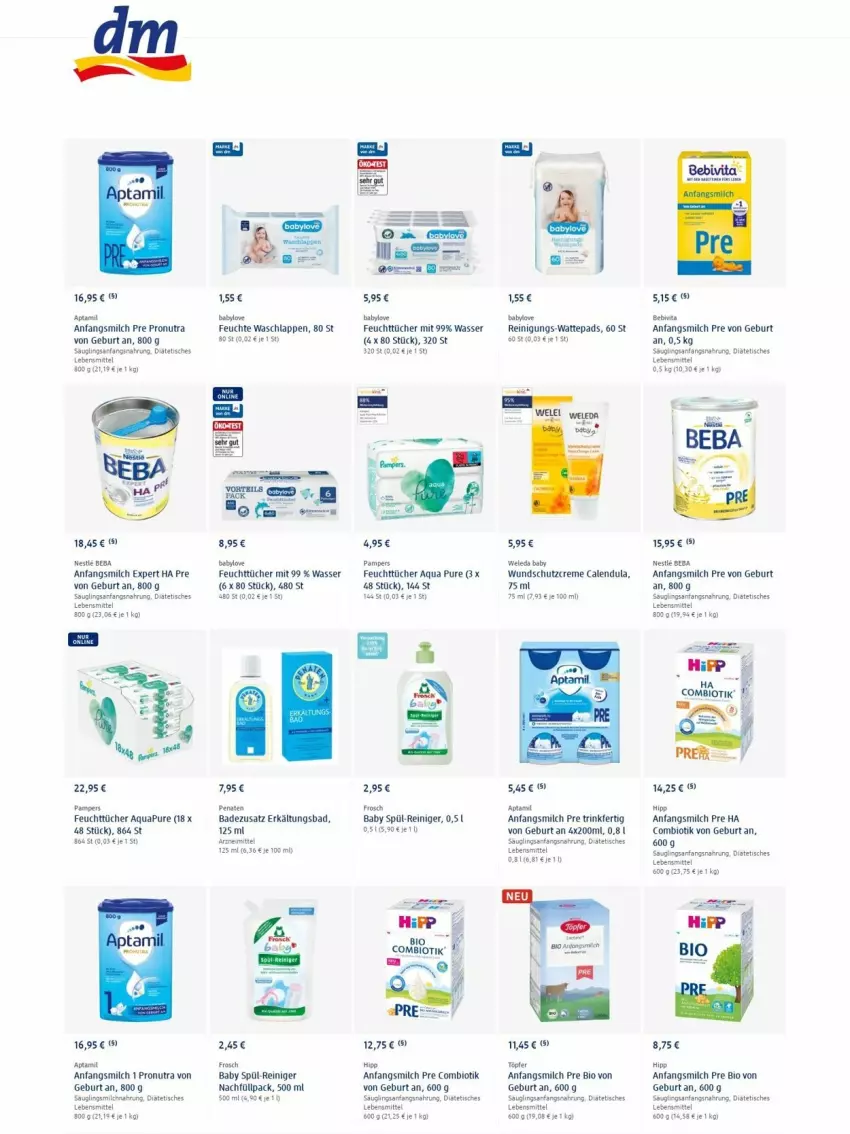 Aktueller Prospekt Dm Drogerie - Prospekte - von 13.01 bis 19.01.2022 - strona 8 - produkty: aqua, AquaPur, Baby Wundschutzcreme, Babylove, Bad, Beba, bebivita, bio, creme, feuchttücher, Frosch, hipp, lebensmittel, milch, pampers, penaten, reiniger, Reinigung, Schutzcreme, Ti, tisch, tücher, vita, waschlappen, wasser, wattepads, weleda