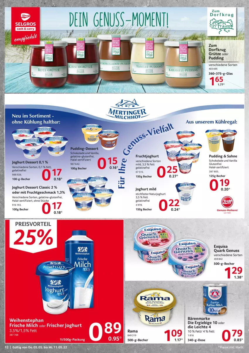 Aktueller Prospekt Selgros - Food - von 05.05 bis 11.05.2022 - strona 12 - produkty: bärenmarke, Becher, beere, dessert, frucht, fruchtjoghurt, gelatine, grütze, heidelbeere, joghur, joghurt, joghurt mild, mac, milch, mit frucht, natur, nuss, pudding, quark, quark genus, quark genuss, rama, sahne, schoko, schokolade, tee, Ti