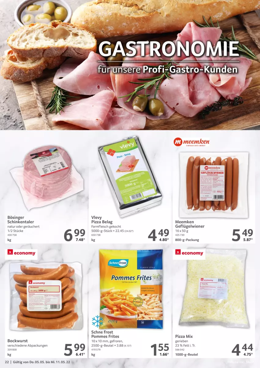 Aktueller Prospekt Selgros - Food - von 05.05 bis 11.05.2022 - strona 22 - produkty: beutel, bockwurst, eis, fleisch, Geflügel, natur, pizza, pommes, Pommes Frites, schinken, Ti, wiener, wurst