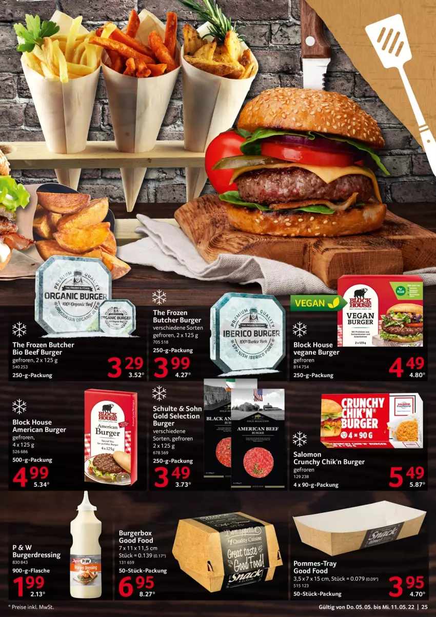 Aktueller Prospekt Selgros - Food - von 05.05 bis 11.05.2022 - strona 25 - produkty: beef, bio, burger, erde, flasche, pommes, salomon, Ti