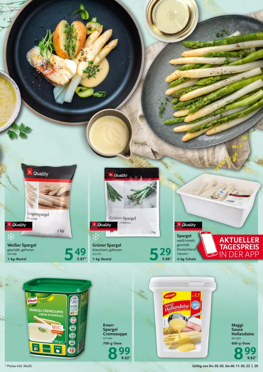 Aktueller Prospekt Selgros - Food - von 05.05 bis 11.05.2022 - strona 29 - produkty: beutel, creme, cremesuppe, eis, grüner spargel, hollandaise, knorr, maggi, reis, sauce, sauce hollandaise, Schal, Schale, spargel, spargel grün, suppe, Ti