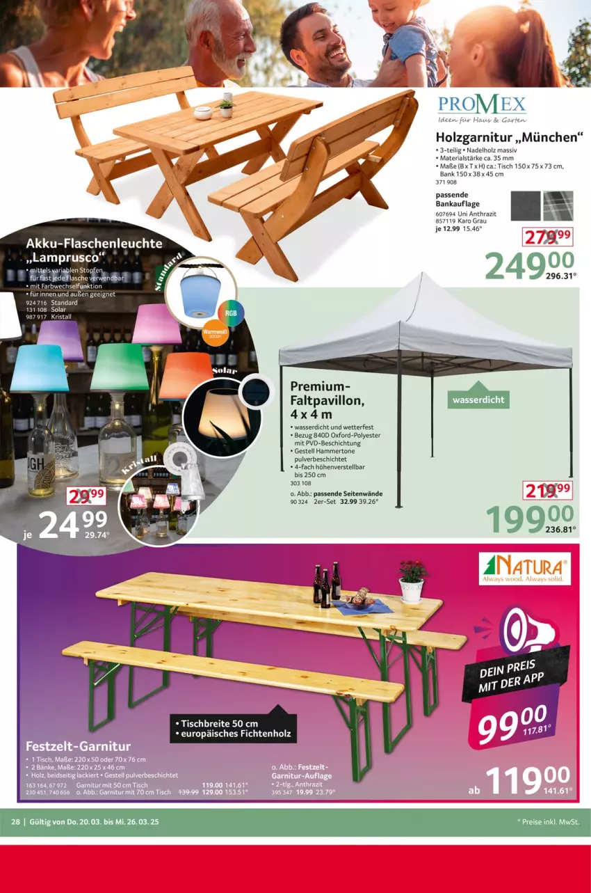 Aktueller Prospekt Selgros - Non Food - von 20.03 bis 26.03.2025 - strona 28 - produkty: akku, Bank, Faltpavillon, flasche, garnitur, Garten, Holz, Leuchte, pavillon, Ria, rwe, Ti, tisch, topf, Topfen, wasser