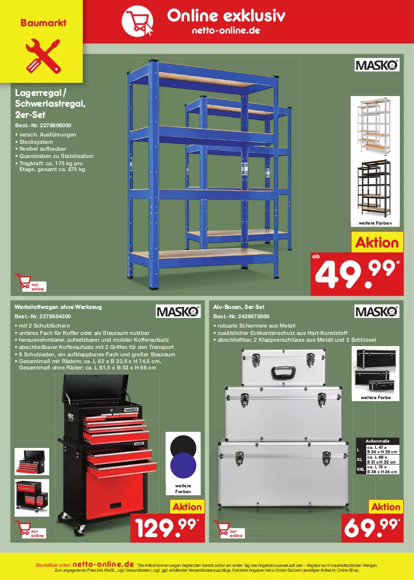 Aktueller Prospekt Netto Marken-Discount - Filial-Angebote - von 03.07 bis 08.07.2023 - strona 44 - produkty: angebot, Bau, eis, koffer, kraft, ndk, regal, reis, schubladen, schwerlastregal, Sport, Ti, werkzeug, ZTE