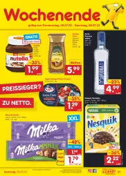 Gazetka promocyjna Netto Marken-Discount - Filial-Angebote - Gazetka - ważna od 08.07 do 08.07.2023 - strona 31 - produkty: angebot, bestpreis, bohne, bohnen, bohnenkaffee, cerealien, creme, eis, filet, filets, hering, Herings, jacobs, Jacobs Gold, kaffee, löslicher bohnenkaffee, milka, nesquik, nuss, nutella, premium vodka, reis, reiss, ring, Ti, vodka, ZTE