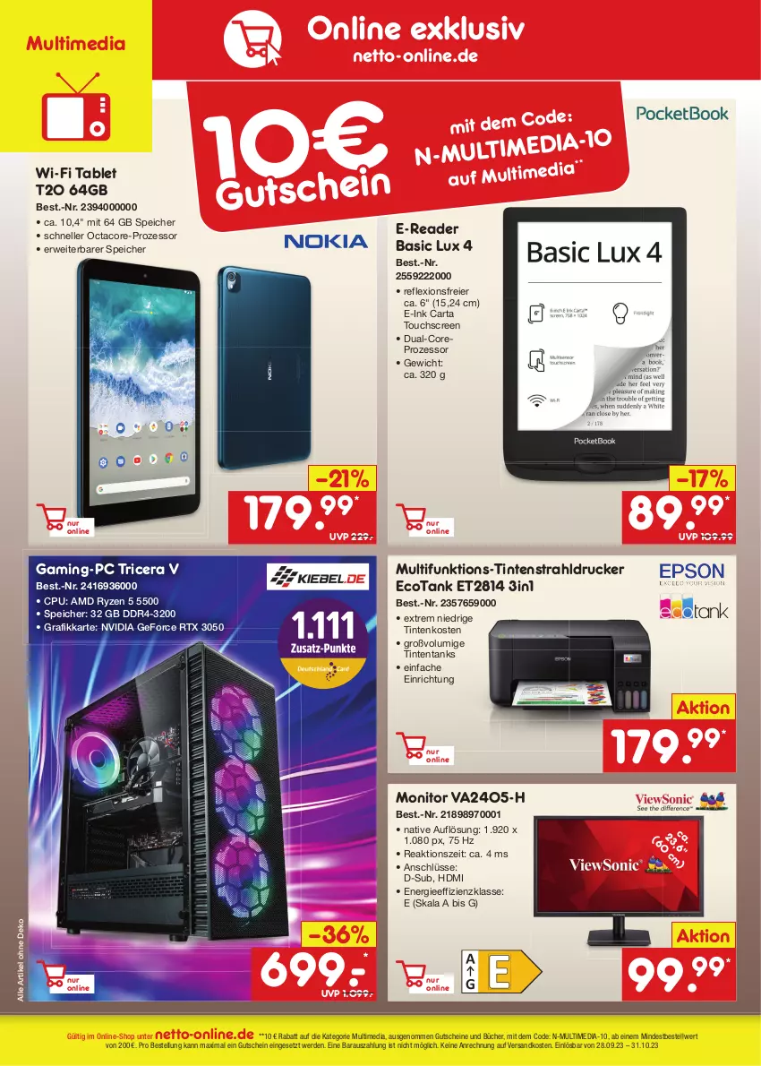 Aktueller Prospekt Netto Marken-Discount - Filial-Angebote - von 02.10 bis 07.10.2023 - strona 46 - produkty: drucker, eier, elle, erde, gaming-pc, geforce, gutschein, gutscheine, HDMI, monitor, ndk, nvidia, nvidia geforce, rtx, rwe, ryzen, tablet, Ti, touchscreen