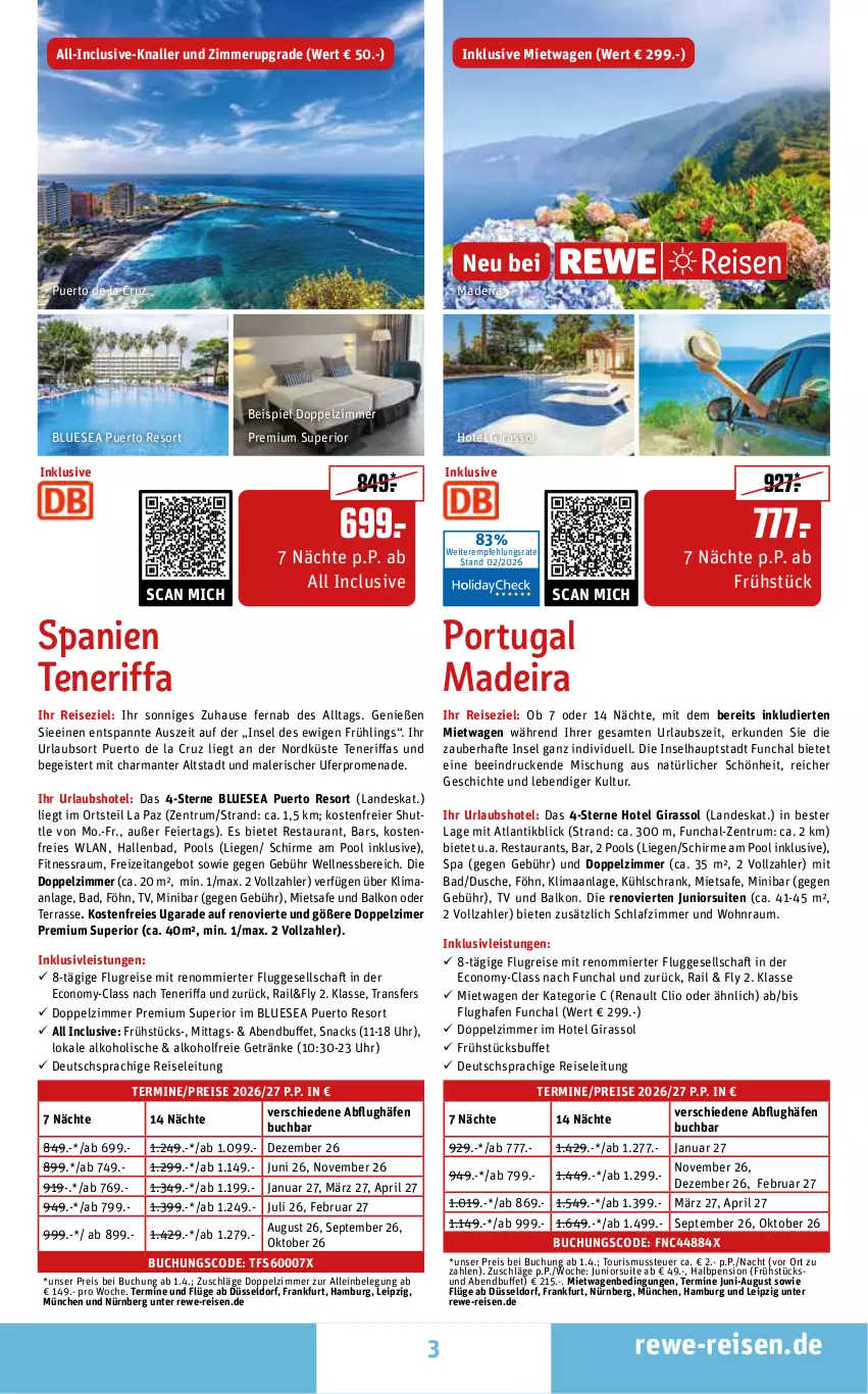 Aktueller Prospekt Rewe Reisen - Reiseprospekt - von 27.02 bis 27.03.2026 - strona 3 - produkty: alkohol, alkoholfreie getränke, angebot, Bad, buch, deutschsprachige reiseleitung, dusche, eier, eis, getränk, getränke, harman, inklusivleistungen, kühlschrank, Liege, pool, pril, reis, rum, schirme, schlafzimmer, Schrank, snack, snacks, Ti, uhr, wellnessbereich