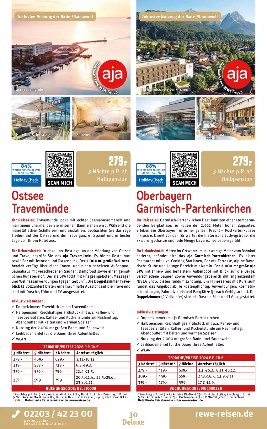 Aktueller Prospekt Rewe Reisen - Reiseprospekt - von 27.02 bis 27.03.2026 - strona 30 - produkty: angebot, angebote, auer, axe, Bad, Bademantel, buch, dusche, eis, Fahrrad, inklusivleistungen, kaffee, Kamin, kosmetik, kuchen, kurtaxe, Mantel, nivea, pool, reis, rum, Spezi, stube, tee, Ti, tisch, uhr, wellnessbereich, ZTE
