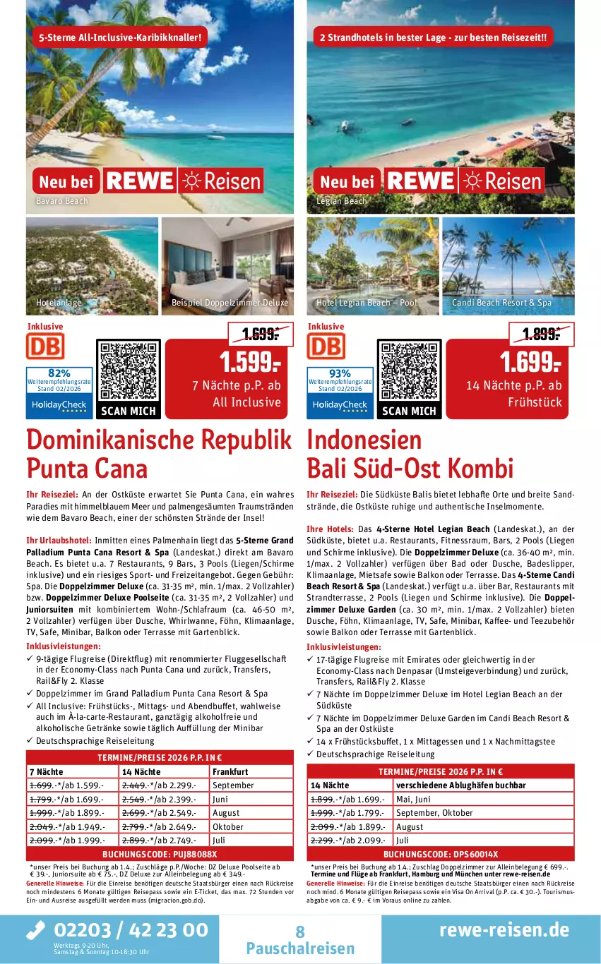 Aktueller Prospekt Rewe Reisen - Reiseprospekt - von 27.02 bis 27.03.2026 - strona 8 - produkty: alkohol, alkoholische getränke, angebot, Bad, Brei, buch, deutschsprachige reiseleitung, dusche, eis, Elan, elle, ente, erde, Garten, getränk, getränke, inklusivleistungen, kaffee, Liege, pool, reis, rel, Schal, schirme, slip, Slipper, Sport, tee, Ti, tisch, uhr, Wanne