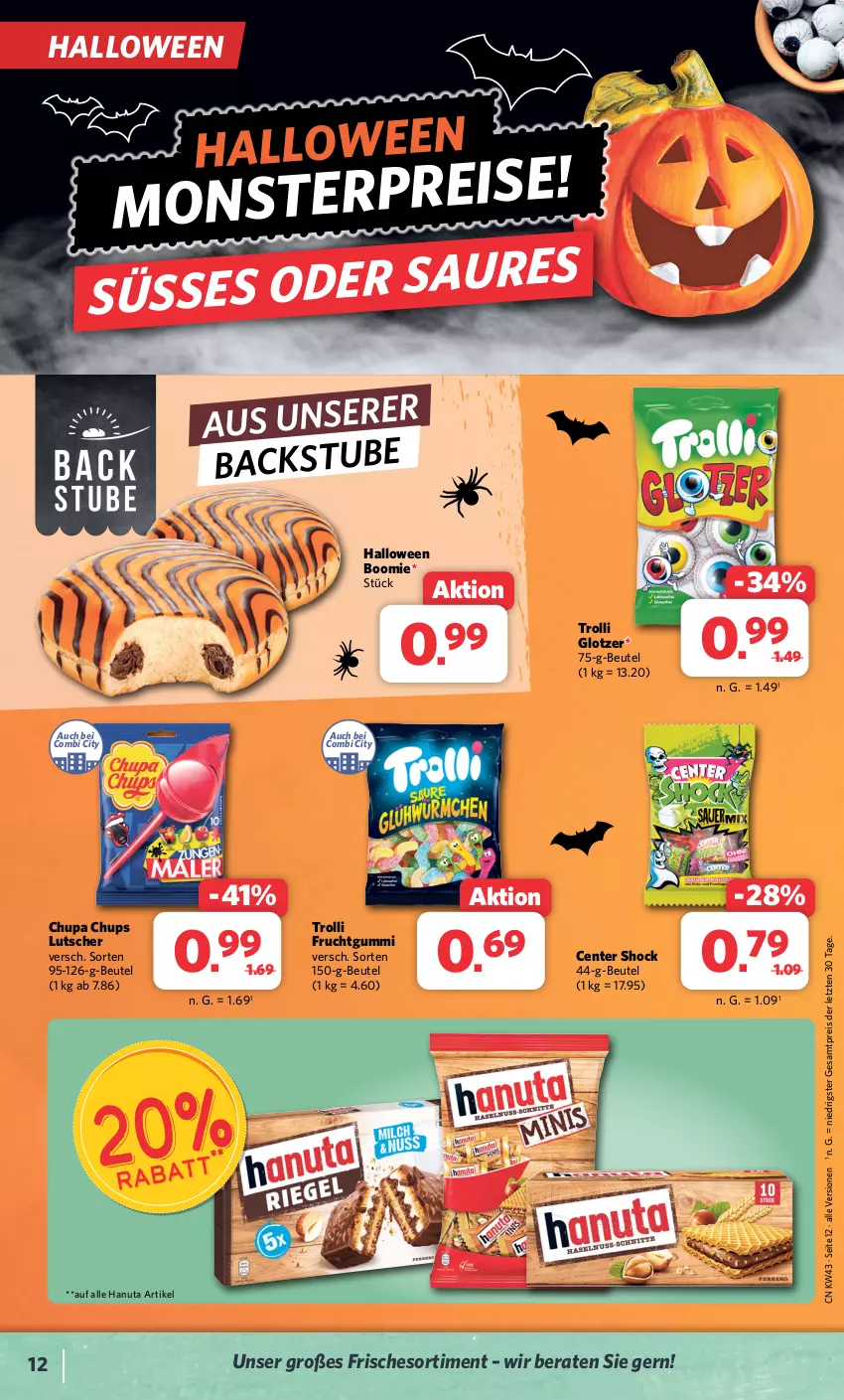 Aktueller Prospekt Combi - Prospekte - von 23.10 bis 28.10.2023 - strona 12 - produkty: beutel, chupa, chupa chups, eis, ente, frucht, fruchtgummi, hanuta, Lutscher, reis, stube, Ti, trolli, trolli fruchtgummi, ZTE