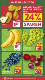 Gazetka promocyjna Aldi Nord - Von Montag - Gazetka - ważna od 20.04 do 20.04.2024 - strona 2 - produkty: aldi, angebot, banane, bananen, beere, beeren, Birnen, eis, heidelbeere, heidelbeeren, LG, reis, rote bete, Schal, Schale, tafelbirnen, tafeltrauben, Ti, trauben, ZTE