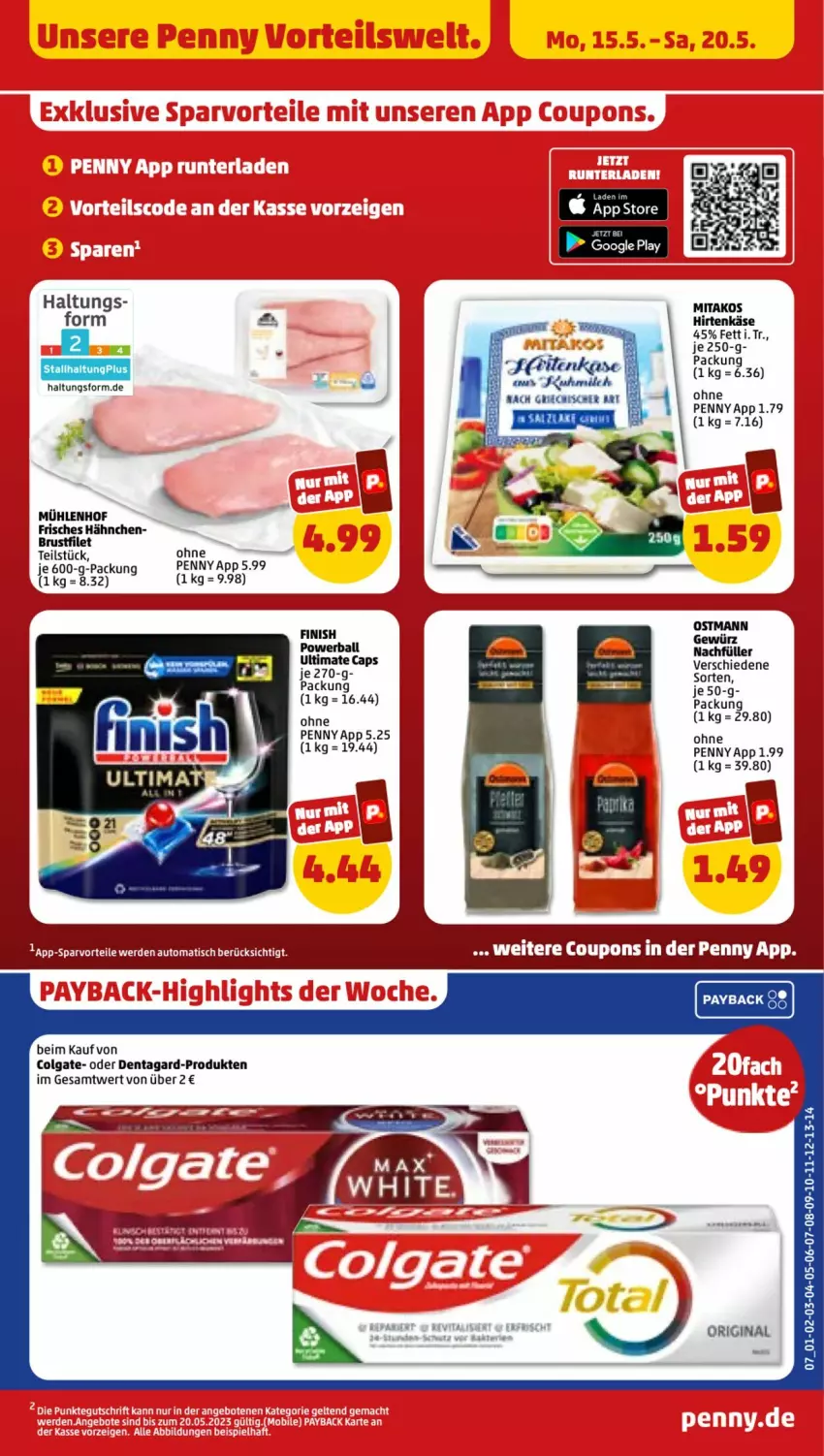 Aktueller Prospekt Penny - Prospekte - von 15.05 bis 20.05.2023 - strona 7 - produkty: auto, ball, brustfilet, Cap, colgate, erde, filet, Finish, gewürz, gin, hirtenkäse, Käse, LG, milch, powerball, Ti, tisch