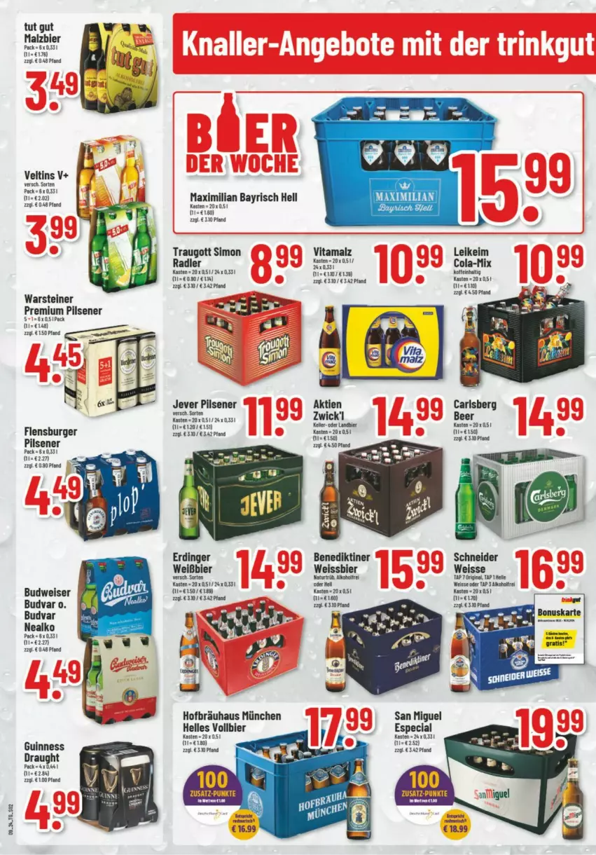 Aktueller Prospekt Trinkgut - Prospekte - von 27.02 bis 02.03.2024 - strona 3 - produkty: Benediktiner, bier, budweiser, burger, carlsberg, cola, eier, eis, elle, erdinger, flensburger, Guinness, jever, jever pilsener, Kreide, malz, natur, pils, pilsener, premium pils, radler, sim, steiner, Ti, veltins, vita, vitamalz, warsteiner, weissbier