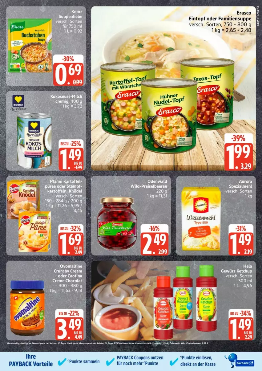 Aktueller Prospekt Edeka - Prospekte - von 01.12 bis 06.12.2025 - strona 15 - produkty: coupon, coupons, eintopf, erasco, kokos, mehl, milch, payback, suppe, topf, veet, weizenmehl