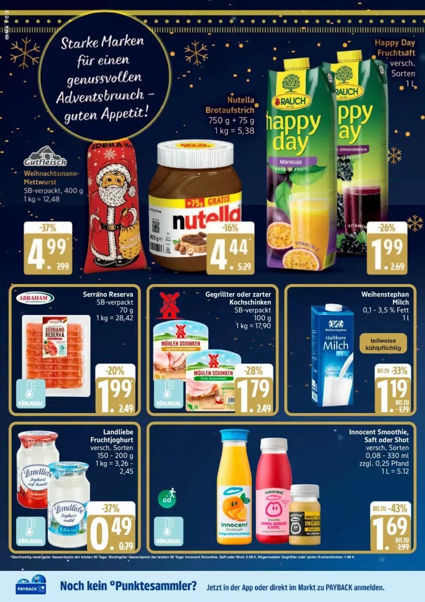 Aktueller Prospekt Edeka - Prospekte - von 01.12 bis 06.12.2025 - strona 2 - produkty: frucht, fruchtjoghurt, joghur, joghurt, kochschinken, landliebe, milch, mühlen schinken, payback, saft, schinken, tesa, weihenstephan