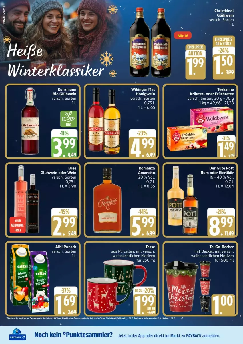 Aktueller Prospekt Edeka - Prospekte - von 01.12 bis 06.12.2025 - strona 20 - produkty: Amaretto, Becher, bree, decke, Deckel, eier, eierlikör, früchte, Früchtetee, Glühwein, kräuter, likör, payback, rum, tasse, tee, teekanne, tesa, Ti, wein