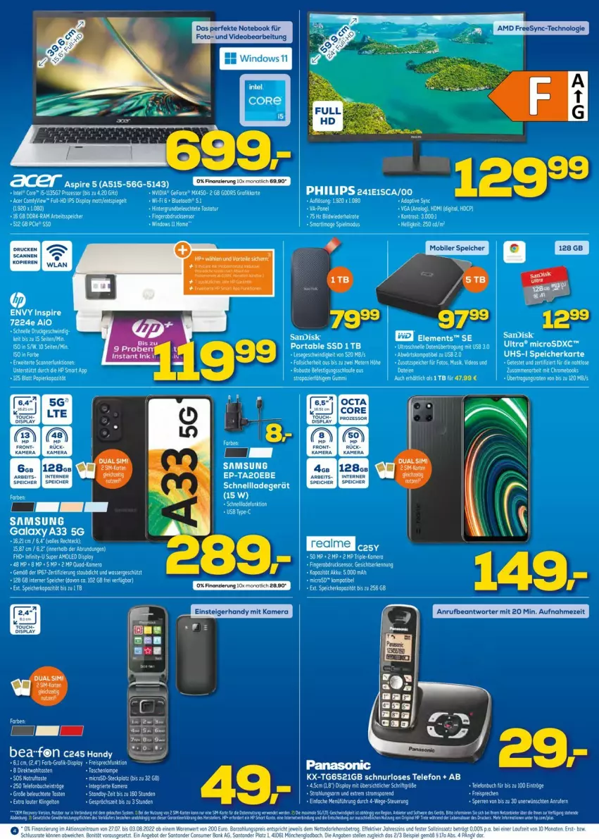 Aktueller Prospekt Euronics - Prospekte - von 27.07 bis 03.08.2022 - strona 4 - produkty: Dual SIM, ente, Handy, HP, kamera, Leuchte, rel, Samsung, samsung galaxy, Samsung Galaxy A, Schnurloses Telefon, sim, speicherkarte, tee, telefon, Ti, uhs-i speicherkarte