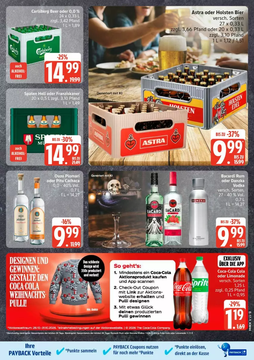 Aktueller Prospekt Edeka - Prospekte - von 26.10 bis 31.10.2026 - strona 23 - produkty: Astra, bacardi, bacardi rum, bier, coca-cola, cola, coupon, coupons, eis, holsten, limo, limonade, payback, Pulli, reis, rum, Ti, ZTE