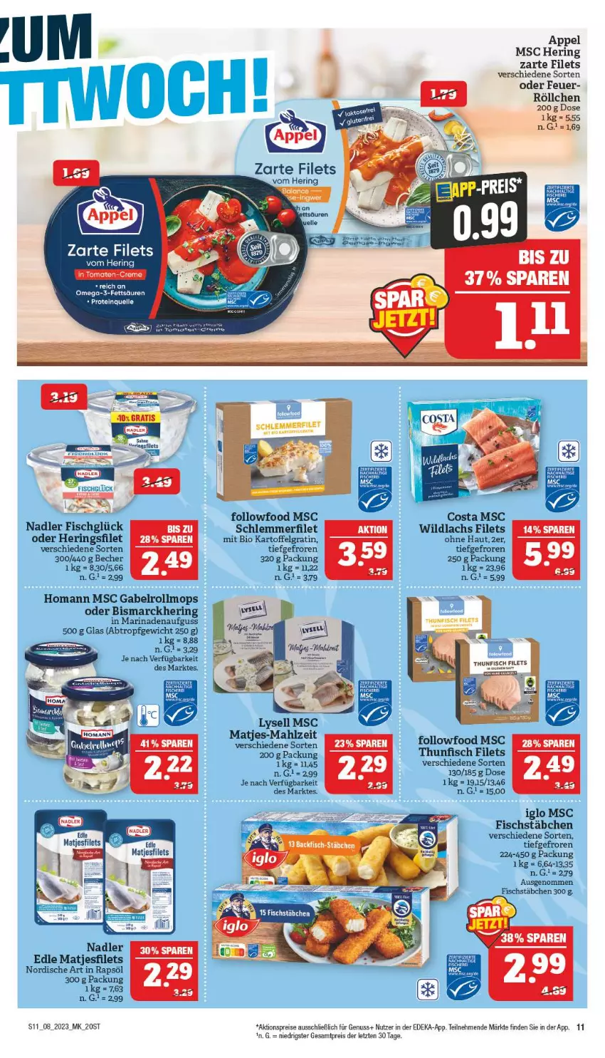 Aktueller Prospekt Marktkauf - Prospekt - von 19.02 bis 25.02.2023 - strona 11 - produkty: aktionspreis, Becher, bio, bismarck, creme, deka, eis, elle, filet, filets, fisch, fischstäbchen, gabel, gemuse, hering, Herings, homann, iglo, kartoffel, lachs, LG, marinade, matjes, Matjesfilet, matjesfilets, nadler, nuss, omega, Omega-3, rapsöl, reis, ring, schlemmerfilet, thunfisch, thunfisch filets, Ti, tomate, tomaten, Wild, wildlachs, Yo, ZTE