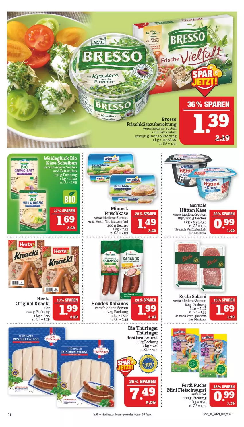 Aktueller Prospekt Marktkauf - Prospekt - von 19.02 bis 25.02.2023 - strona 16 - produkty: Becher, bio, bratwurst, bresso, brot, eis, fleisch, fleischwurst, frischkäse, frischkäsezubereitung, gervais, gin, herta, houdek, kabanos, Käse, kräuter, kräutern, pfeffer, reis, ring, rostbratwurst, salami, Ti, wurst, ZTE