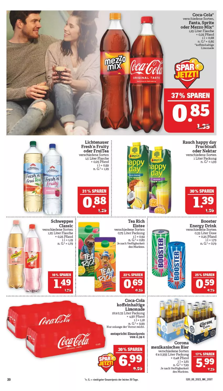 Aktueller Prospekt Marktkauf - Prospekt - von 19.02 bis 25.02.2023 - strona 20 - produkty: auer, bier, coca-cola, cola, drink, eis, eistee, energy drink, erde, fanta, flasche, Happy Day, lichtenauer, limo, limonade, Mezzo Mix, Nektar, Rauch, reis, saft, schweppes, sprite, tee, Ti, uhd, ZTE