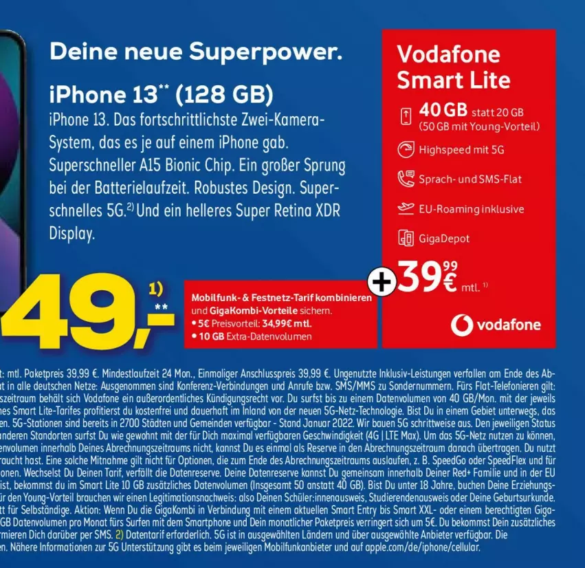 Aktueller Prospekt Euronics - Prospekte - von 29.03 bis 05.04.2023 - strona 52 - produkty: Apple, auer, batterie, Bau, beko, bett, bio, buch, eis, elle, iphone, IPhone 13, kamera, reis, rel, ring, rwe, smartphone, Surf, telefon, Ti, vodafone, ZTE