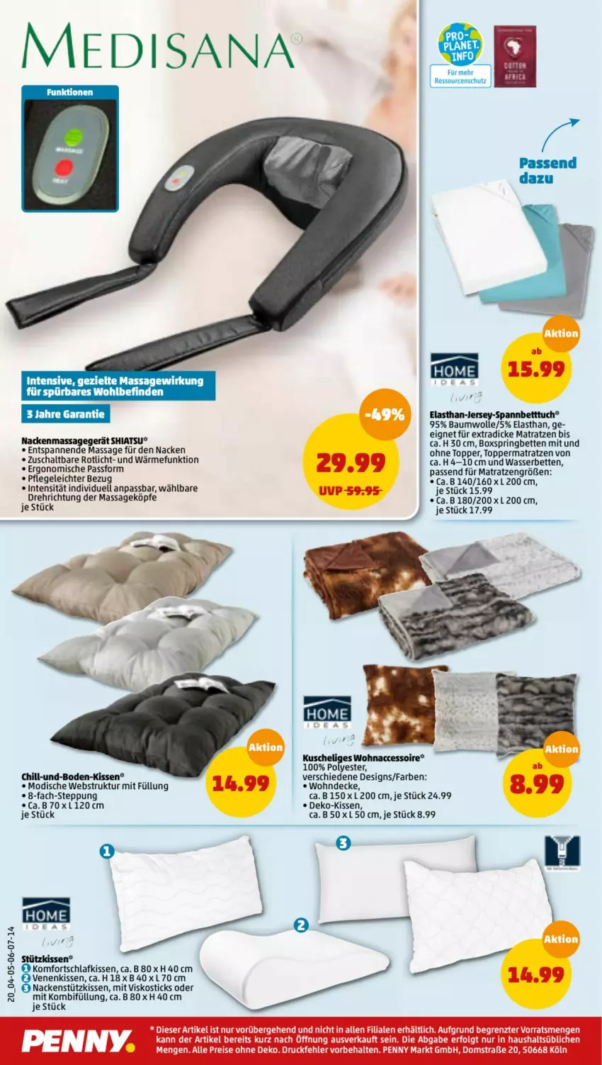 Aktueller Prospekt Penny - Prospekte - von 03.01 bis 08.01.2022 - strona 20 - produkty: ACC, Bau, baumwolle, bett, Betten, Betttuch, boxspringbett, decke, eis, isana, kissen, LG, Massagegerät, matratze, matratzen, medisana, nackenstützkissen, reis, ring, sana, Schal, spannbetttuch, Ti, topper, tuc, wasser, wolle, ZTE