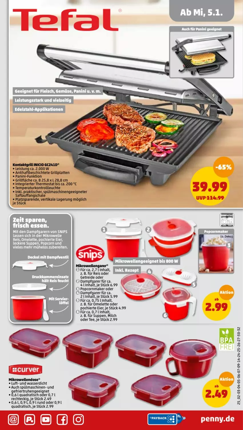 Aktueller Prospekt Penny - Prospekte - von 03.01 bis 08.01.2022 - strona 25 - produkty: eier, eis, elle, grill, grillfläche, grillplatte, kontaktgrill, latte, Leuchte, LG, mikrowelle, milch, popcorn, quad, reis, saft, Schal, Schale, spülmaschinen, suppe, suppen, tee, thermostat, Ti, tisch, wasser