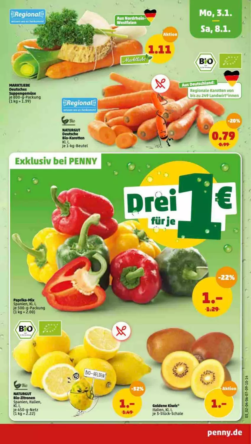 Aktueller Prospekt Penny - Prospekte - von 03.01 bis 08.01.2022 - strona 3 - produkty: beutel, bio, bio-zitronen, karotten, natur, Schal, Schale, zitrone, zitronen