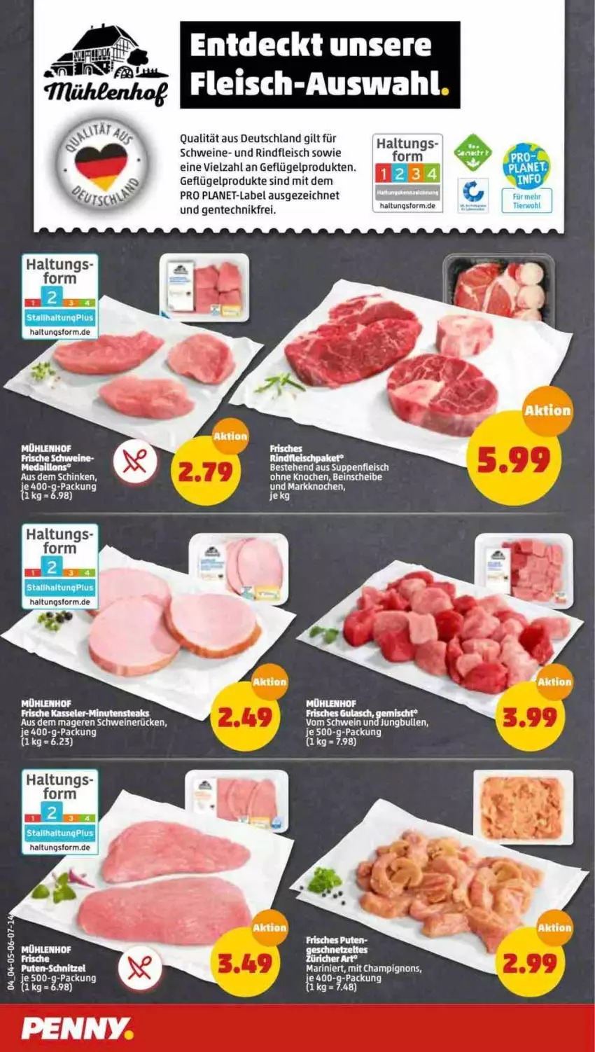 Aktueller Prospekt Penny - Prospekte - von 03.01 bis 08.01.2022 - strona 4 - produkty: champignon, champignons, eis, ente, fleisch, Geflügel, geflügelprodukte sind mit dem, geschnetzeltes, jungbullen, medaillons, rind, rindfleisch, schinken, schwein, schweine, suppe, suppen, suppenfleisch, Ti, wein, weine, Zelt