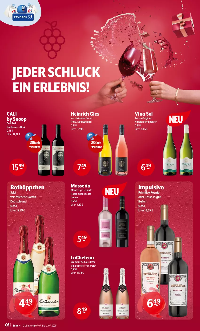 Aktueller Prospekt Getraenke Hoffmann - Prospekte - von 07.07 bis 12.07.2025 - strona 4 - produkty: crémant de loire, gin, monte, primitivo, Ria, rosato, rotkäppchen, sekt, Ti