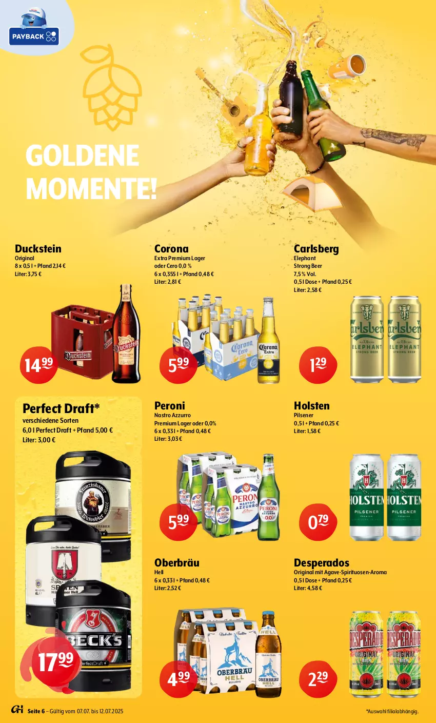Aktueller Prospekt Getraenke Hoffmann - Prospekte - von 07.07 bis 12.07.2025 - strona 6 - produkty: carlsberg, corona, corona extra, desperados, Duck, ente, gin, holsten, holsten pilsener, Peroni, pils, pilsener, spirituosen, Ti