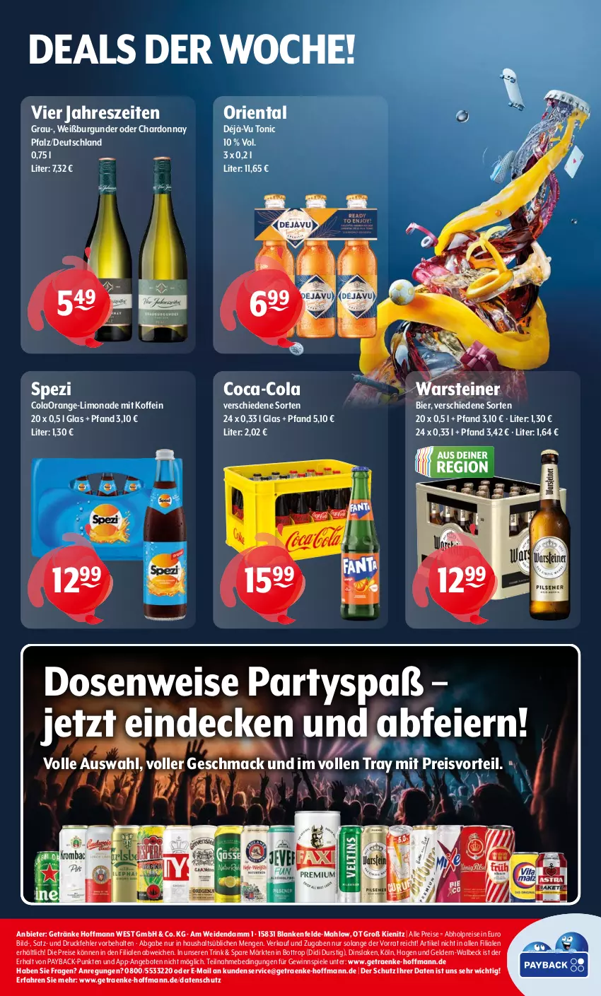 Aktueller Prospekt Getraenke Hoffmann - Prospekte - von 07.07 bis 12.07.2025 - strona 8 - produkty: abholpreise, angebot, angebote, bier, burgunder, chardonnay, coca-cola, cola, decke, eier, eis, getränk, getränke, gewinnspiel, limo, limonade, mac, orange, payback, preisvorteil, reis, Spezi, Spiele, steiner, Ti, tonic, warsteiner, Weißburgunder