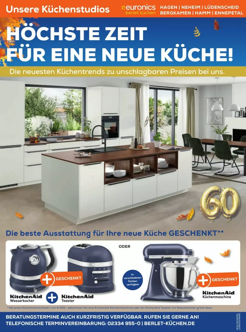 Aktueller Prospekt Euronics - Prospekte - von 14.10 bis 20.10.2024 - strona 10 - produkty: KitchenAid, Kocher, küche, Küchen, küchenmaschine, telefon, Ti, tisch, toast, toaster, wasser, wasserkocher