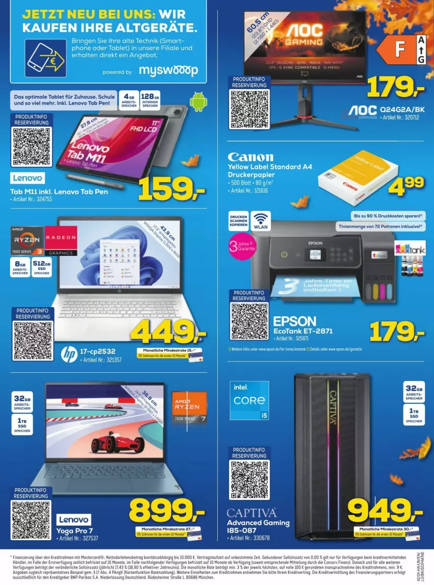 Aktueller Prospekt Euronics - Prospekte - von 14.10 bis 20.10.2024 - strona 9 - produkty: angebot, canon, drucker, dvd, epson, lenovo, papier, ring, tablet, Ti, Yo