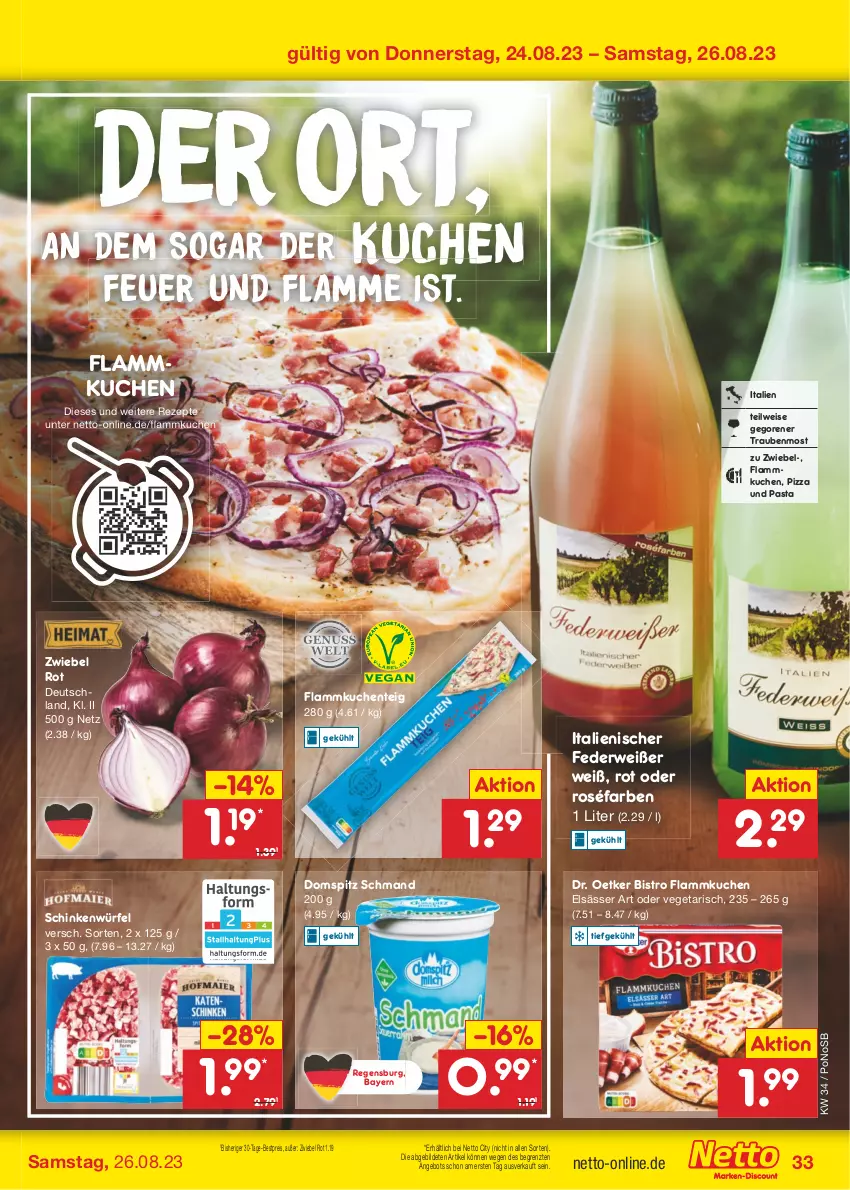 Aktueller Prospekt Netto Marken-Discount - Filial-Angebote - von 21.08 bis 26.08.2023 - strona 35 - produkty: angebot, bestpreis, Dr. Oetker, eis, elsässer art, ente, flammkuchen, Flammkuchenteig, kuchen, lamm, pasta, pizza, reis, rezept, rezepte, rwe, schinken, schmand, Ti, trauben, Vegeta, würfel, ZTE, zwiebel