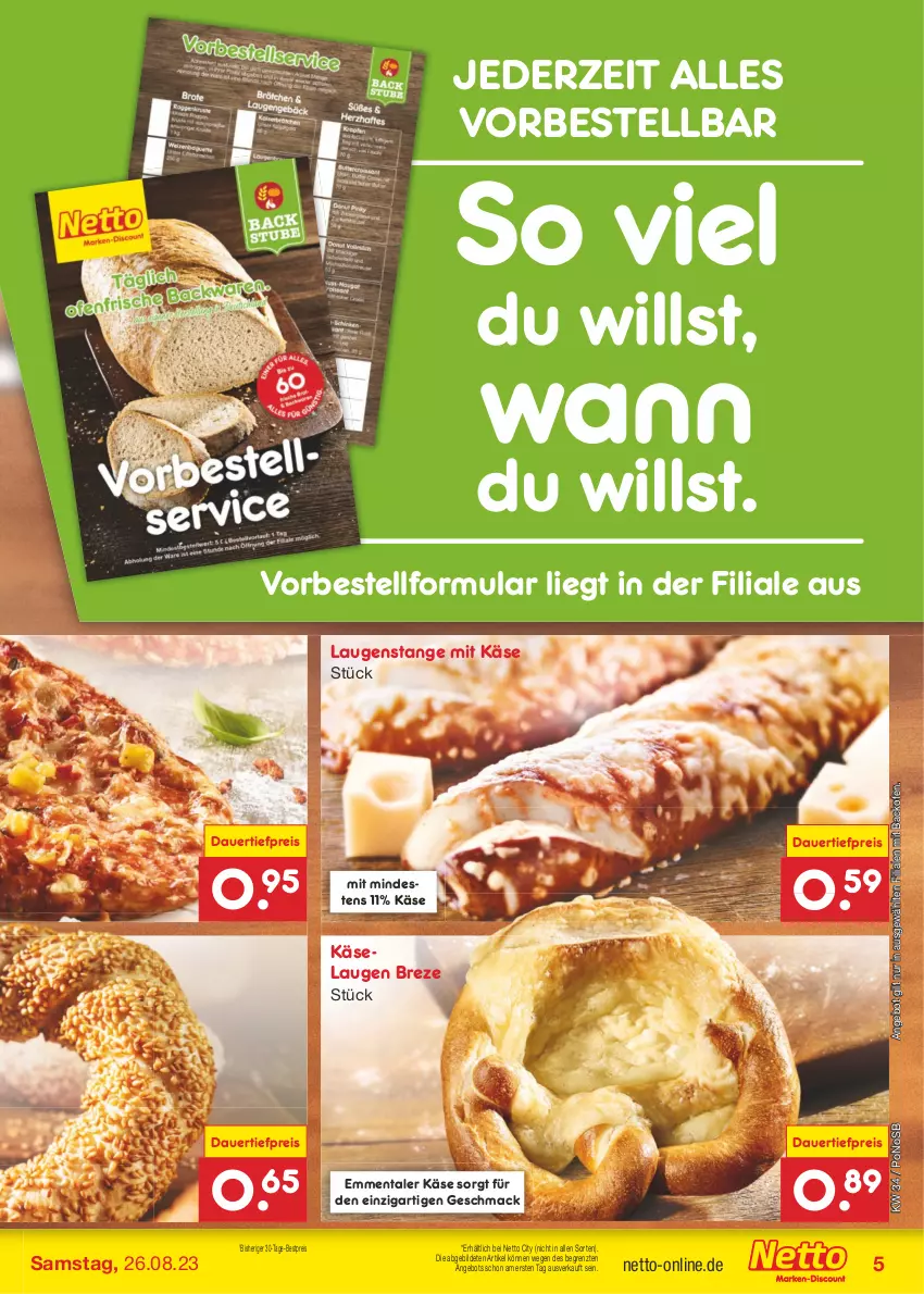 Aktueller Prospekt Netto Marken-Discount - Filial-Angebote - von 21.08 bis 26.08.2023 - strona 5 - produkty: angebot, auer, backofen, bestpreis, dauertiefpreis, eis, emmentaler, Käse, Laugenstange, mac, Ofen, reis, Ti, tiefpreis, ZTE