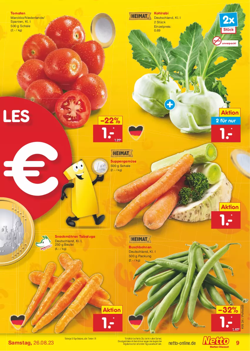 Aktueller Prospekt Netto Marken-Discount - Filial-Angebote - von 21.08 bis 26.08.2023 - strona 9 - produkty: angebot, asti, bestpreis, beutel, bohne, bohnen, Buschbohnen, eis, kohlrabi, möhren, reis, Schal, Schale, snack, suppe, suppen, Ti, tomate, tomaten, ZTE