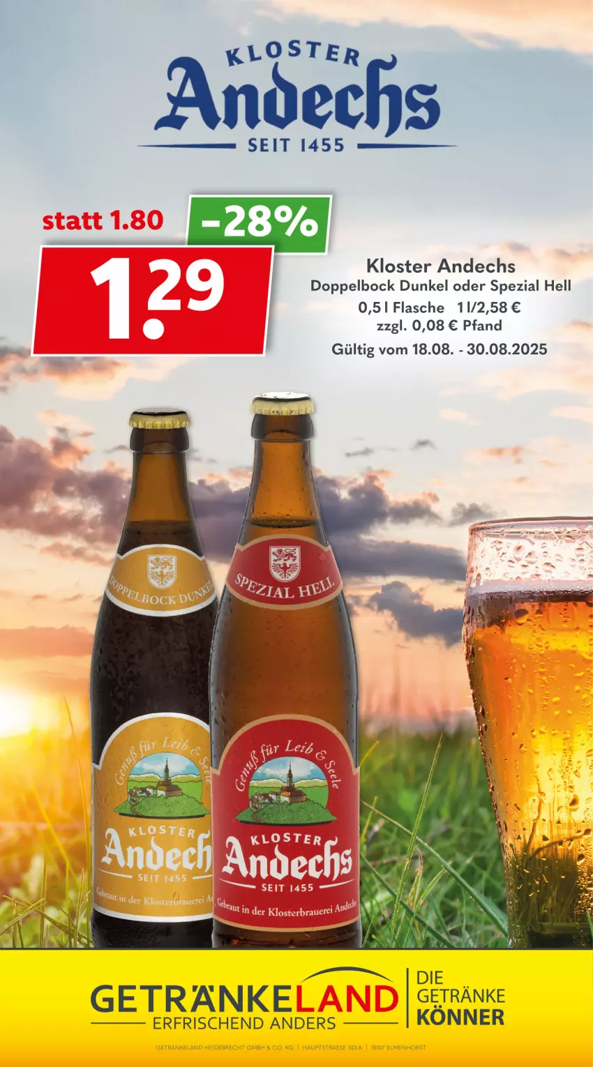 Aktueller Prospekt Getraenkeland - von 17.08 bis 29.08.2025 - strona 11 - produkty: Elan, flasche, getränk, getränke, Kloster Andechs, Spezi, Ti