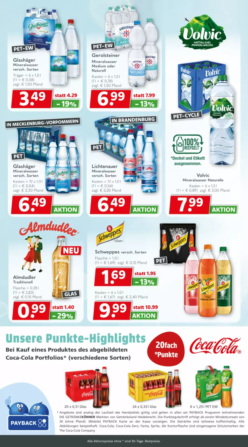 Aktueller Prospekt Getraenkeland - von 17.08 bis 29.08.2025 - strona 5 - produkty: aktionspreis, almdudler, Alwa, angebot, angebote, auer, bestpreis, bestpreise, coca-cola, cola, decke, Deckel, eis, Elan, elle, fanta, flasche, gerolsteine, gerolsteiner, getränk, getränke, LG, lichtenauer, mineralwasser, Mineralwasser Medium, natur, payback, reis, rel, schweppes, sprite, steiner, Ti, volvic, volvic natürliches, wasser