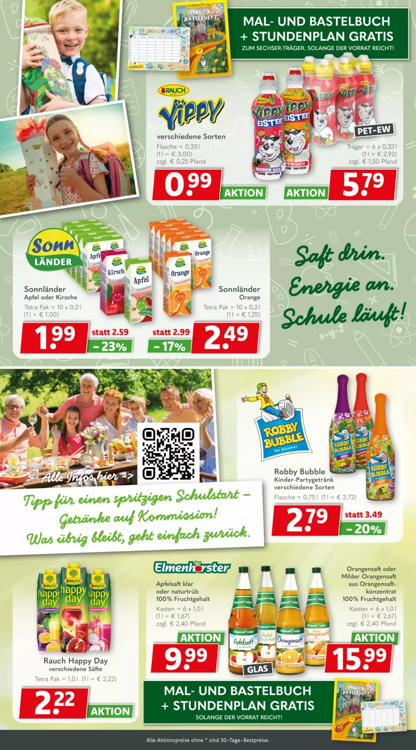Aktueller Prospekt Getraenkeland - von 17.08 bis 29.08.2025 - strona 6 - produkty: aktionspreis, apfel, apfelsaft, bestpreis, bestpreise, buch, eis, flasche, frucht, getränk, Happy Day, Kinder, kirsch, kirsche, natur, orange, orangen, orangensaft, Rauch, reis, robby, saft, säfte, Ti